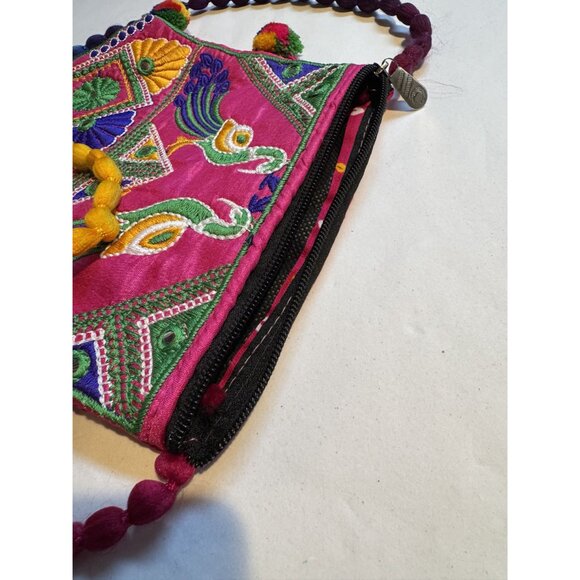 Handmade Embroidered Boho Crossbody Bag With Peacock Design & Multicolor Strap - Picture 11 of 16